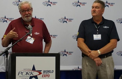 Neil Dierks, NPPC CEO, and Jim Heimerl, NPPC president, discuss their thoughts on producer supply in relation to demand at the World Pork Expo. | Deven King
