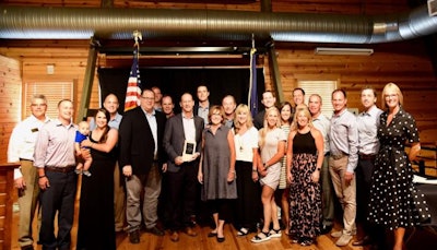 Indiana Lt. Gov. Suzanne Crouch, right, presented the AgriVision Award to the Jerry Seger family. The Seger family founded Farbest Foods and Wabash Valley Produce. | Photo courtesy of the State of Indiana