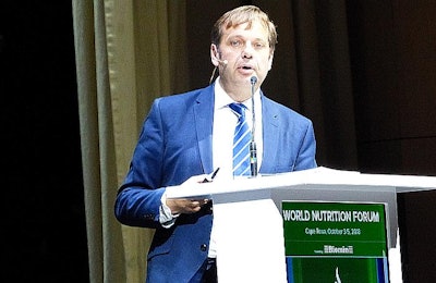 Rabobank analyst Nan-Dirk Mulder speaks at the BIOMIN 2018 World Nutrition Forum. | Photo by Mark Clements