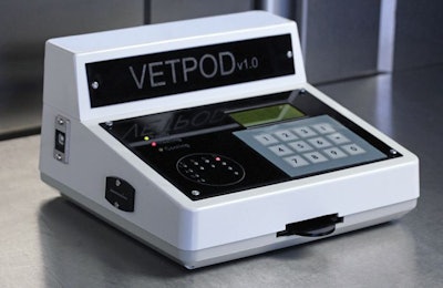 Measuring 20 by 25 centimeters, the VetPod Instrument has been designed for use on-farm or in the processing plant and will give results in less than an hour. | Courtesy DTU Nanotech