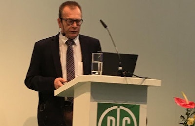 Dr. Volker Siemers, DLG TestService GmbH, discussed emissions reduction techniques at EuroTier 2018. | Photo by Mark Clements