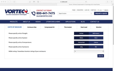 Vortec online Heat Load Calculator