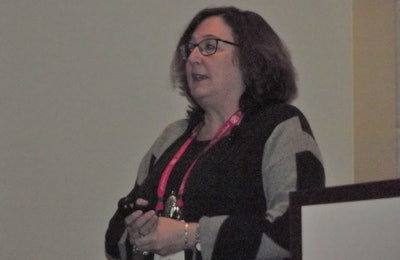 Alyssa Rebensdorf addresses cell-cultured foods at the 2019 Annual Meat Conference. (Roy Graber)