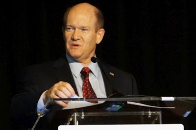 Sen. Chris Coons, D-Delaware, speaks at the National Chicken Council's 65th Annual Conference. (Austin Alonzo)