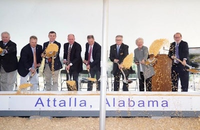 Officials from Koch Foods join state and local dignitaries to break ground on the company's future feed mill, to be located in Attalla, Alabama. (Office of Gov. Kay Ivey)