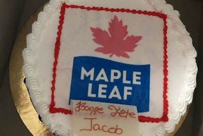 A family in Canada wanted to get a birthday cake with a Toronto Maple Leafs logo on it for an 8-year-old boy. Instead, they got one with a Maple Leaf Foods logo. (Facebook photo by Tania Levesque)