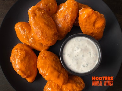 The Unreal Wings can be ordered with any of Hooters’ 14 sauces or dry rubs (Hooters).
