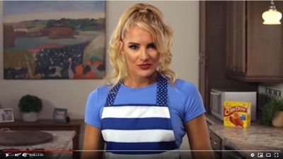 A new advertisement for Foster Farms corn dogs features World Wrestling Entertainment star Lacey Evans. (Screenshot from YouTube)