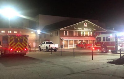 A fire at a Gerber's Poultry plant in Kidron, Ohio, did minimal damage, thanks to the building's sprinkler system. (Kidron Volunteer Fire Department)