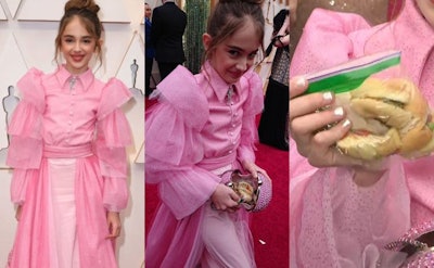 10-year-old actress Julia Butters brought her own turkey sandwich, cut up in pieces, to the 2020 Oscars ceremony. (viiicogarcia | Twitter)