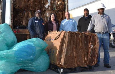 The Perdue Farms recycle team at Lewiston, North Carolina, includes, from left, Ronnie Revell, Ashton Weller, Curt Dail, Charles McEachern and Cliff Smallwood. (Perdue Farms)