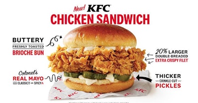The KFC Chicken Sandwich features an Extra Crispy hand-breaded chicken filet that is 20% larger than the one currently used on KFC chicken sandwiches between a buttery brioche bun (KFC).