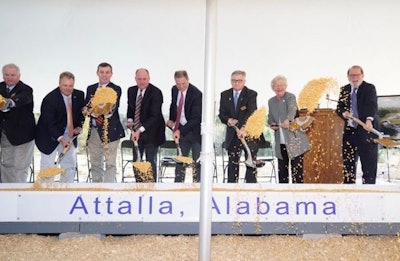 Officials from Koch Foods joined state and local dignitaries in November 2019 to break ground on the company's future feed mill, to be located in Attalla, Alabama. The state has recently awarded a grant to help supply infrastructure for the facility. (Office of Gov. Kay Ivey)