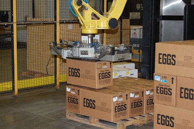 Robots to stack boxed cases on pallets have been around for years, and smaller robots have been developed to perform more sophisticated pick-and-place tasks. (Terrence O'Keefe)