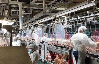 Poultry processing companies are installing temporary or permanent barriers to reduce COVID-19 transmission on processing lines. (Courtesy Wayne Farms)