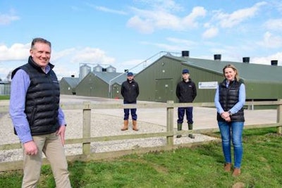 Pictured from left, Moy Park’s Director of Agriculture David Gibson, Park Farm (North) farm manager Tony Plaskitt, Park Farm (North) farm assistant manager Joshua Owen, and Moy Park training coordinator, Sandra Iscenko, announce the launch of the company’s Agricultural Academy. (Moy Park)