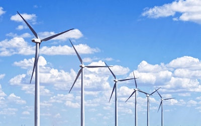 Wind turbines. Power plant with wind turbine, clean energy generator wind turbine in wind farm.