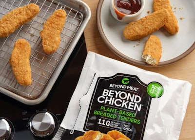 Plant-based chicken tenders from Beyond Meat are now available at select retailers throughout the United States. (Beyond Meat)