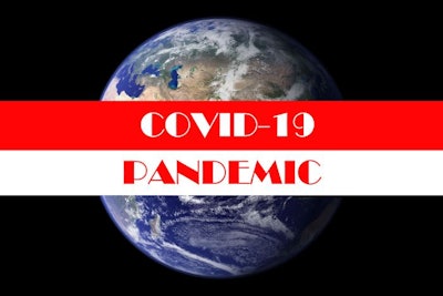 Coronavirus. Covid-19. Coronavirus Pandemic. Coronavirus2019. Earth with text concerning the Coronavirus Pandemic. .Elements of this image furnished by NASA. COVID-19. Earth in dark sky with banner.