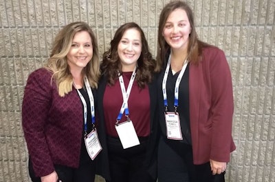 Tannah Christensen, Peyton Taylor and Marissa Powell, shown from left to right, spoke of efforts at Mississippi State University to recruit more poultry science students to the university. (Roy Graber)