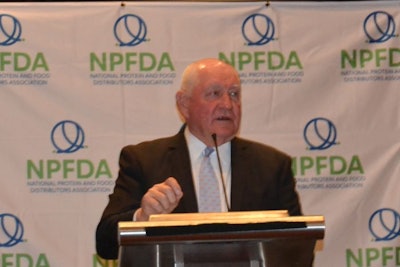 Former U.S. Secretary of Agriculture Sonny Perdue speaks at the annual membership meeting of the National Protein and Food Distributors Association on January 26. (Roy Graber)