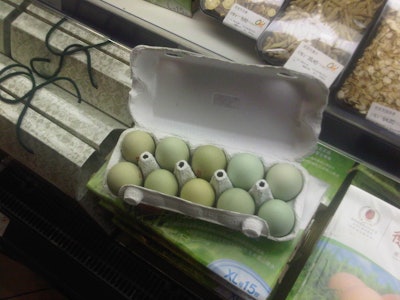 Eggs with green shells available for purchase in China.
