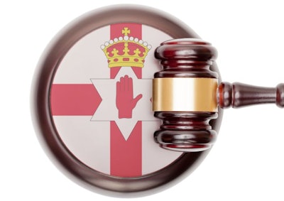 Wooden judge gavel with national flag on sound block series - Northern Ireland