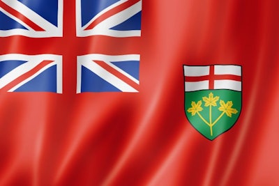 Ontario province flag, Canada waving banner collection. 3D illustration