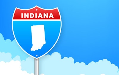Indiana map on road sign. Welcome to State of Indiana. Vector illustration.