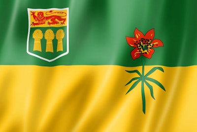 Saskatchewan province flag, Canada waving banner collection. 3D illustration