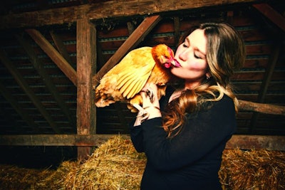 Woman-kissing-chicken