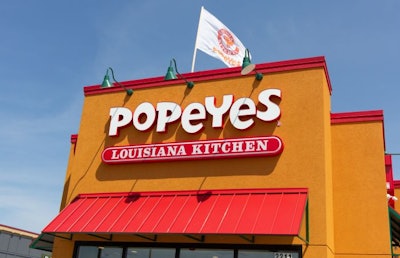 HUDSON, WI/USA - JUNE 7, 2019: Popeyes Louisiana Kitchen exterior. Popeyes Louisiana Kitchen is an American chain of fried chicken fast food restaurants.