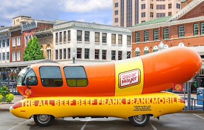 Oscar Mayer's Wienermobile, at least for now, has been renamed the Frankmobile to promote the company's 100% beef franks. (Courtesy Kraft Heinz)