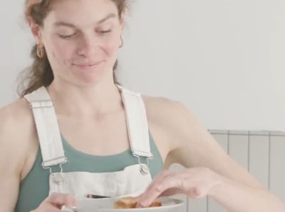 Olympian Maddy Kelly prepares to eat a Burnbrae Egg Bakes product.