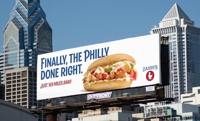 A billboard placed in Philadelphia advertises the new Zaxby's Fried Chicken Philly.