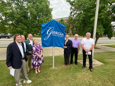 From left, Fieldale Farms CEO Gus Arrendale, Fieldale Farms COO John Wright, Gainesville Mayor Sam Couvillon, Fieldale Farms Board Member Cyndae Arrendale, GHS President and CEO Dr. W. Todd Groce, Fieldale Farms President Tom Hensley, and Fieldale Farms Board Member John Arrendale.