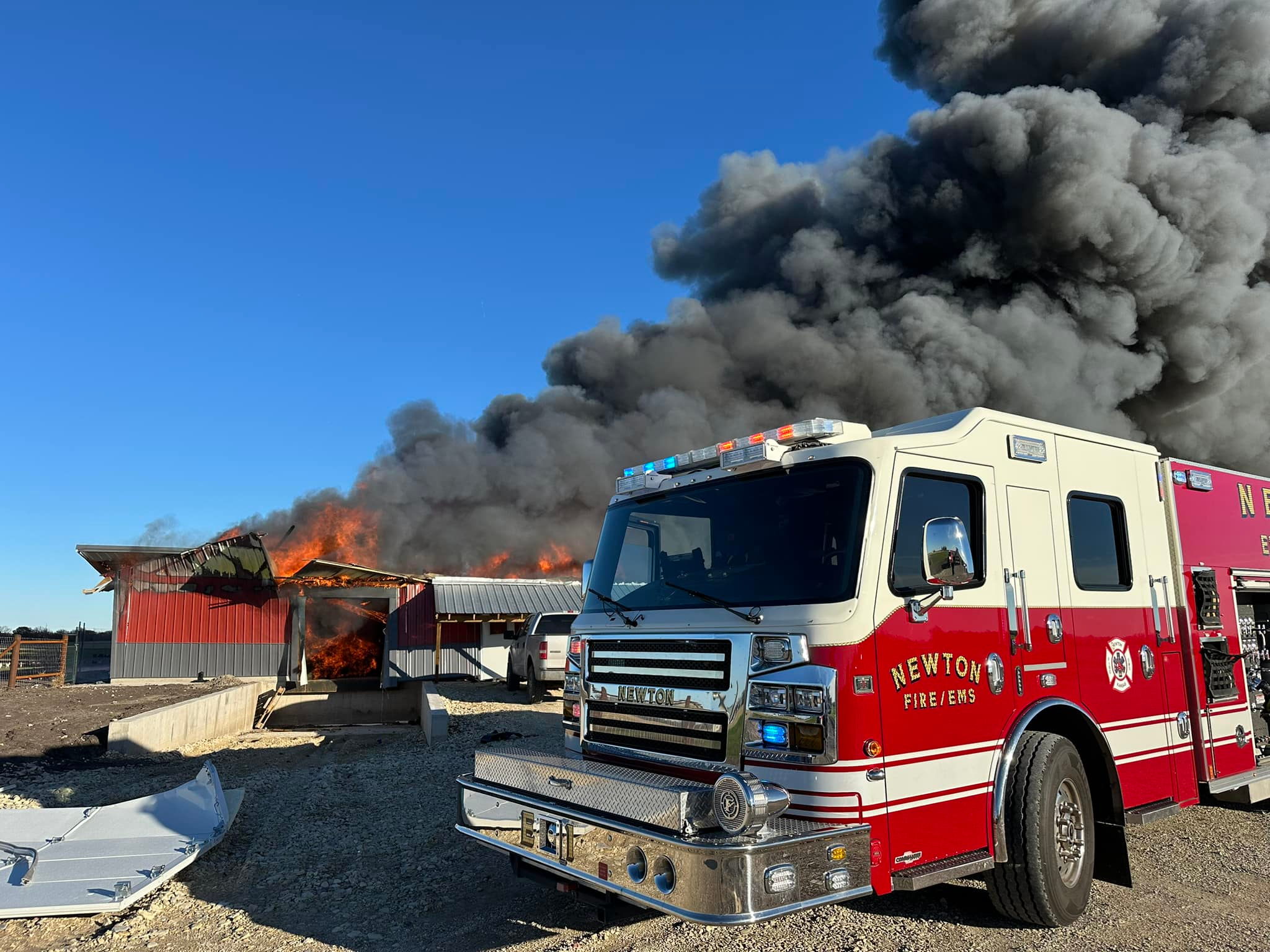 An explosion caused a fire in a layer farm barn that housed about 20,000 chickens near Newton, Kansas.