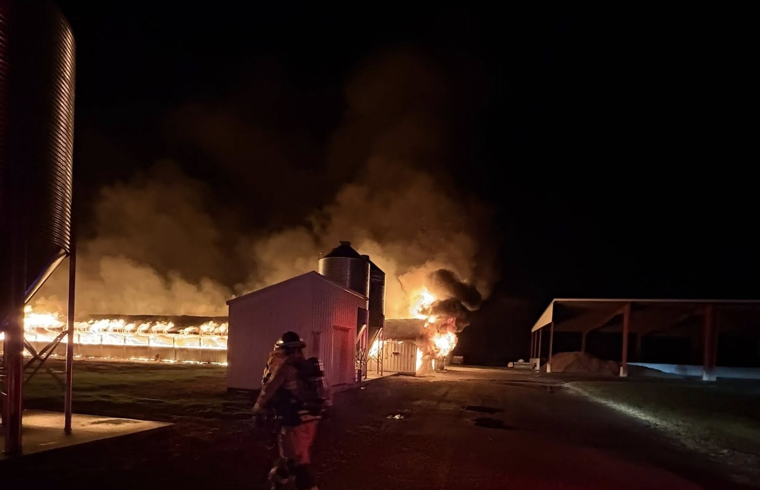 A turkey barn in Olive Township, Michigan, was destroyed by an evening fire.